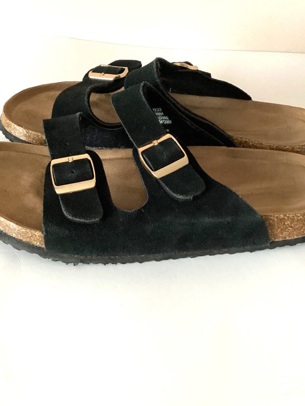 Time and Tru Randi Women's Black Leather Buckle Sandals Memory Foam Size 11